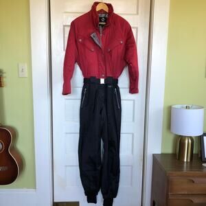 VTG 80s Inside Edge Mens S (Womens L) One Piece Snow Suit Red Black Retro Ski